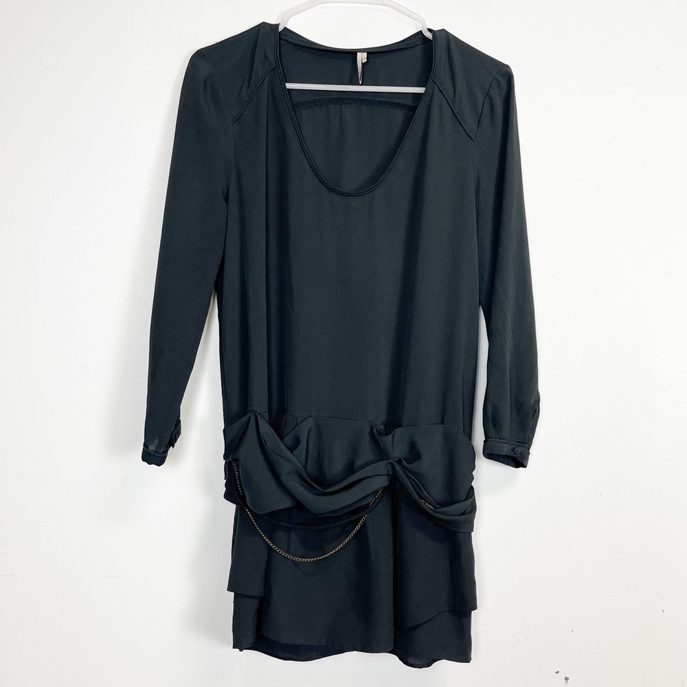 IRO Tunic Shirt Womens Size 2 Black Chain Trim Blouse